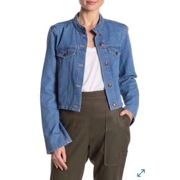 NWT BCBGeneration Contrast Bell Sleeve Light Blue Button Up Denim Jacket size L - Picture 14 of 14